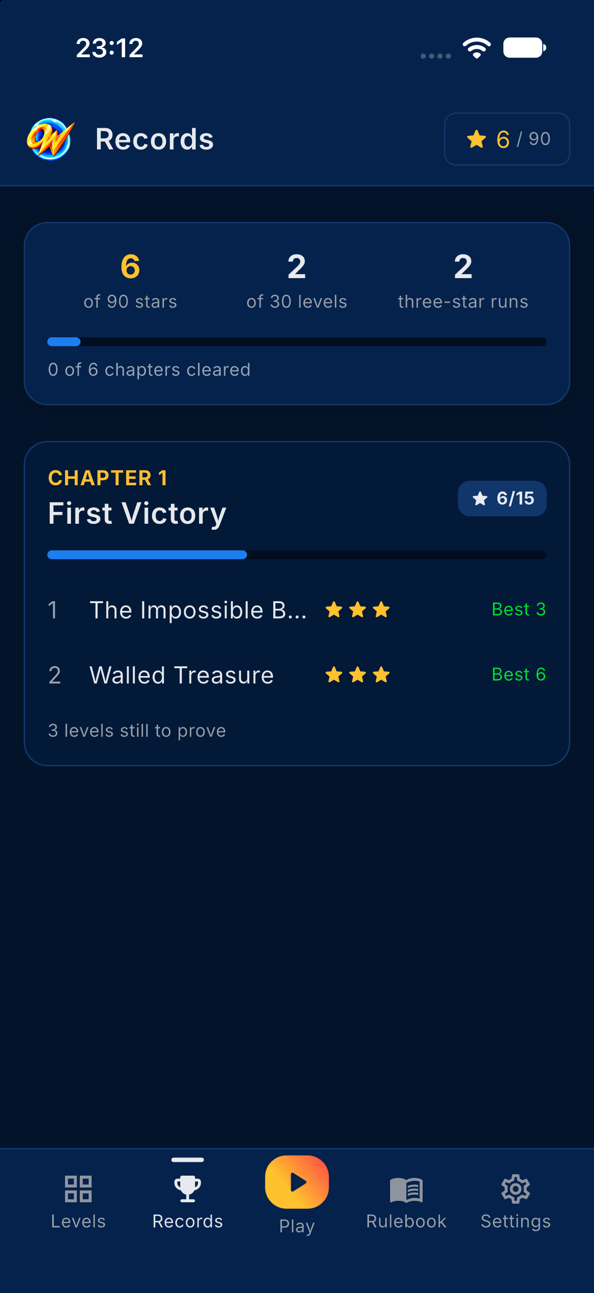 The Records tab with stars and best runs