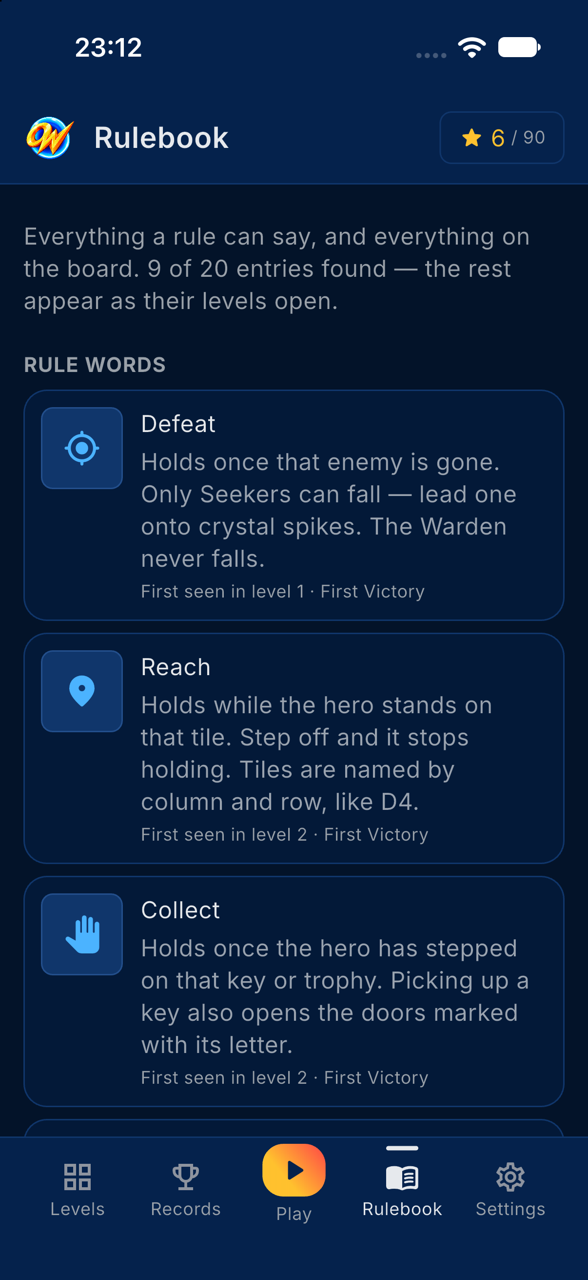 The Rulebook explaining a rule word