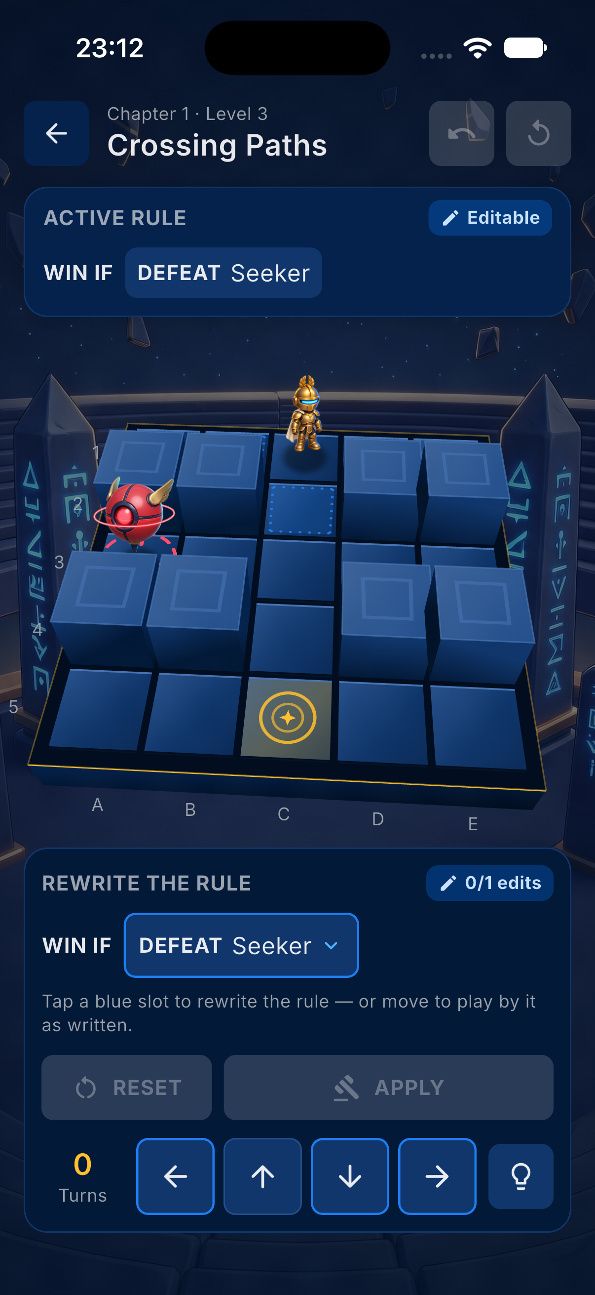 A level in progress with the rule builder and move pad